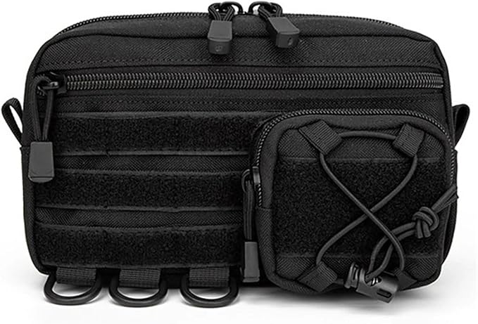 Tactical Molle Horizontal Admin Pouch with Front Drawstring Pocket Modular Pouch Utility Organizer Bag Outdoor Waist Bag