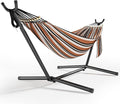 600lbs Hammock with Stand for Outside 2 Person Portable Hammock with Side Storage Carrying Bag Expend Wooden Bar for Outdoor or Indoor (Brown Black)