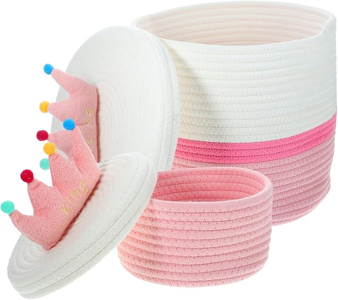 Happyyami 2pcs Baskets Lids Decorative Storage Boxes Lids for Organizing Woven Basket