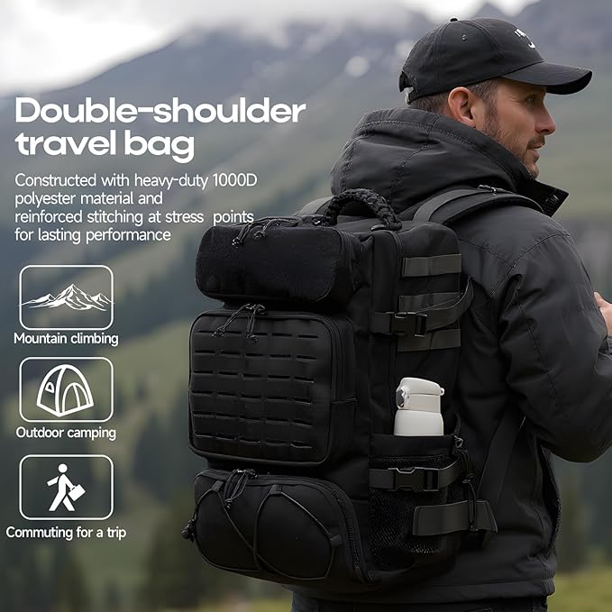 Tactical Backpack for Men 35L Travel Military Backpack with Shoe Compartment 1000D Water Resistant Molle Army Tactical Gear Assault Pack Bag Rucksack for Outdoor Survival Hiking Gym Black