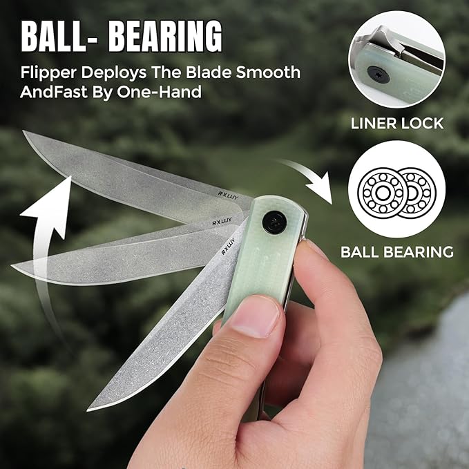 Folding Pocket Knife 3.19” 14C28N Steel Blade G10 Handle Praxis Small Flipper Liner Lock EDC Folding Knife Sharp Survival Camping Hiking Hunting Tactical Knives for Men (Translucent Green)