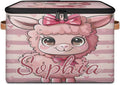 Custom Storage Basket with Name Personalized Storage Bins with Zipper Lid Foldable Fabric Storage Box Large capacity with Handle Bow Alpaca