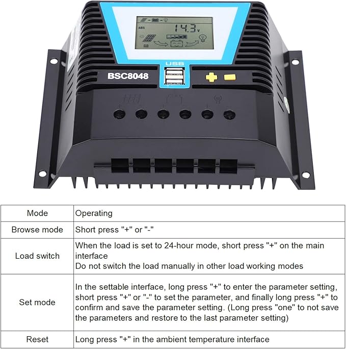 Fydun BSC8048 Solar Controller  for Variety Batteries 80A 12V 24V 36V 48V Energy Controllers Charging Control Parameter LCD Display Panel Regulator