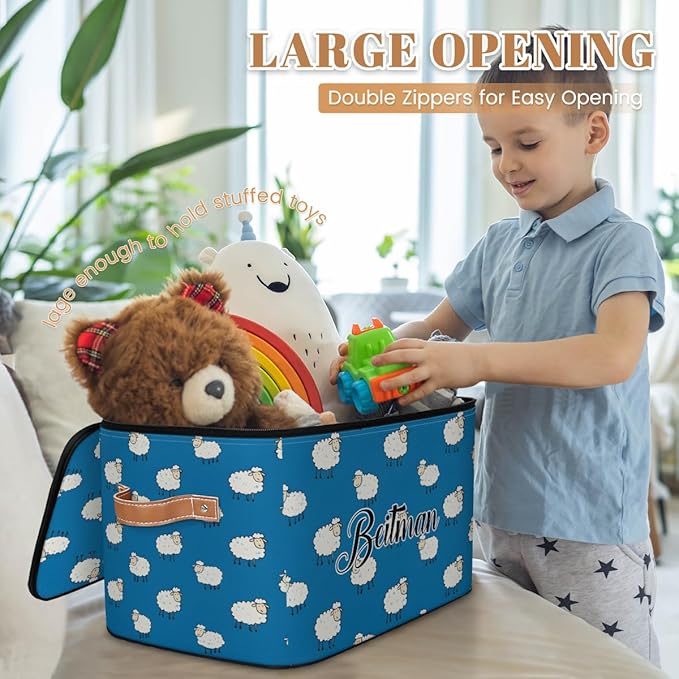 Storage-Bins with Lids Handle Customized Stackable-Storage-Bin for Kids-Boys-Girls-Toys Cube Collapsibl Basket Animal Sheep