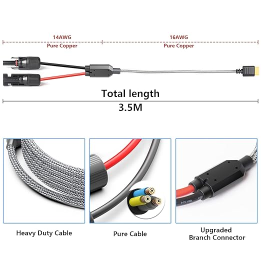 Solar Connector to XT60 Adapter Extension Cable Solar Panel 60W 110W 160W 220W 400W Compatible with Anker Powerhouse ECOFLOW River Delta Rockpals Solar Generator 11Ft