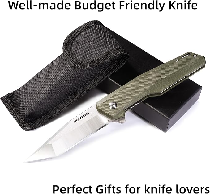 Pocket Knife D2 Blade Folding Knife with G10 Handle Smooth Flipping Action EDC Knife with Ball Bearing for Hiking Camping Outdoor Gifts for Men