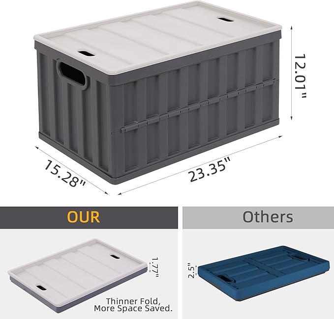 Citylife 64L Collapsible Storage Bins with Lids Plastic Storage Containers for Organizing Stackable Storage Box Large Heavy Duty Utility Crates 4 Packs