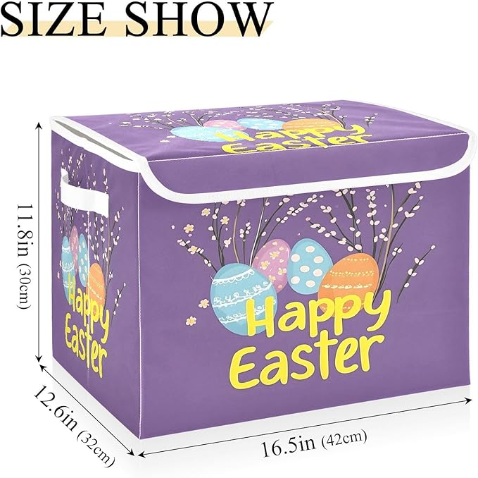 Happy Easter 2 Fabric Storage Bins with Lids and HandleFoldable Storage Bins with LidsCloset Organizers for Clothes Storage Room Organization Office Storage Chest Organizer
