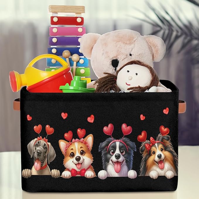 Pardick Basket Storage Bins Cute Animal Dog Rectangle Cube Basket Box Kids Girls Boys Toys Organizer Beaket Decor Foldable with Handle for Living Room Bedroom Closet Nursery Office Shelf Gifts
