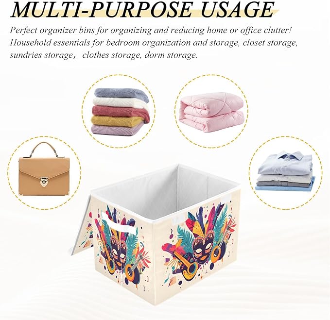 Carnival Background Fabric Storage Bins with Lids and HandleFoldable Storage Bins with LidsCloset Organizers for Clothes Storage Room Organization Office Storage Chest Organizer