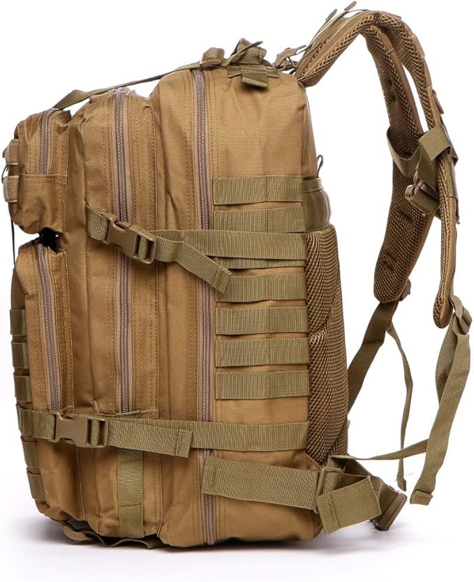 50L Sturdy Nylon Waterproof Fishing Hunting Backpack Outdoor Military Rucksacks Tactical Sports Camping Hiking (Khaki)