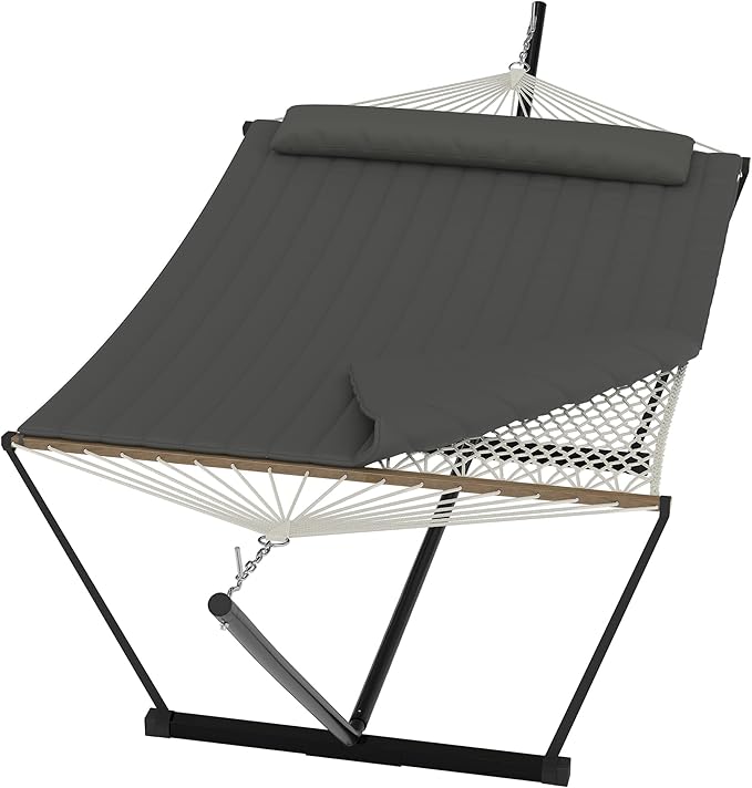 Heavy Duty 2 Person Double Hammock with Portable Adjustable Steel Stand Outdoor Hammock with Pillow for Patio Garden Beach Backyard Camping