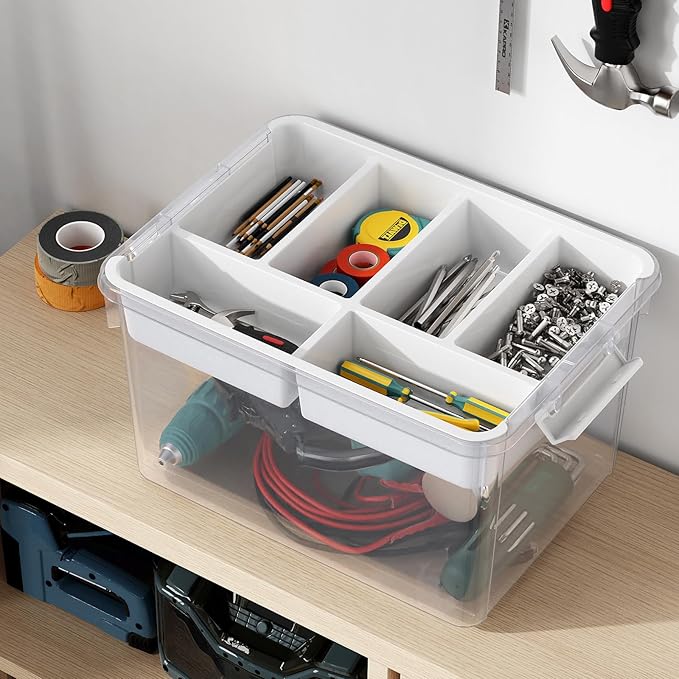 40Qt Large Stackable Storage Bin with Lid &amp Tray Clear Plastic Latching Box Organizer with Divider Portable 10Gal Container for Arts &amp Crafts Home and Car Trunk Organization 1Pack