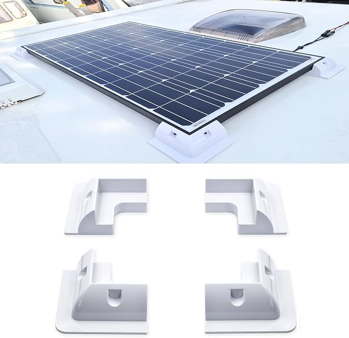 Solar Panel Mounts Bracket Set of 4pcs (White) Drill Free ABS Corner Roof Brackets Mounting Kit Durable Solar Mount Rack Accessories for RVs Trailers Boats Yachts Vans Carports
