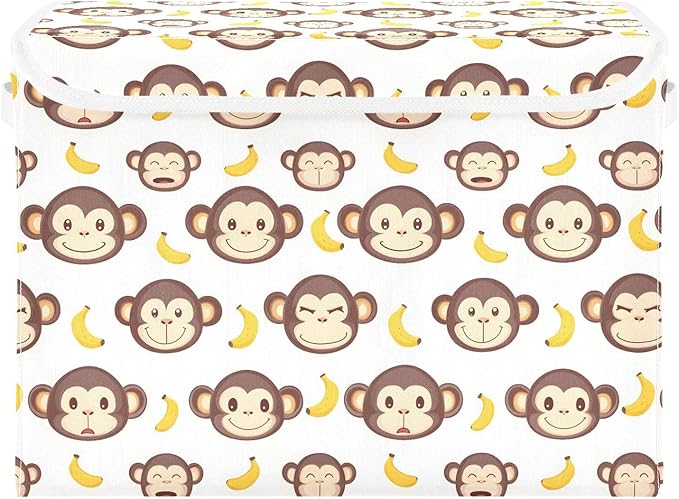 MNSRUU Containers Baskets with Lids Monkey Face Banana Foldable Storage Bins Organizer with Lid Collapsible Storage Boxes for Home Bedroom Closet Office