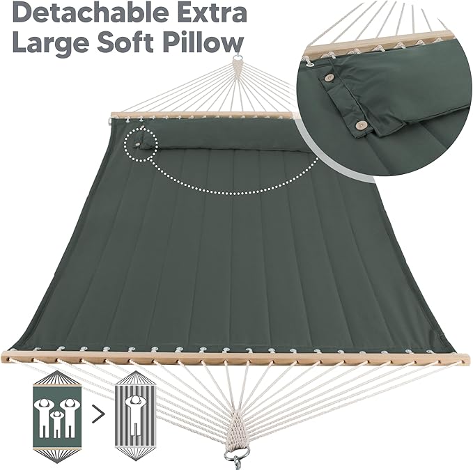 SUNCREAT Hammocks Replacement Hammock for Stand 475 lbs Capacity Two Person Backyard Hammock for Outside Green Gray