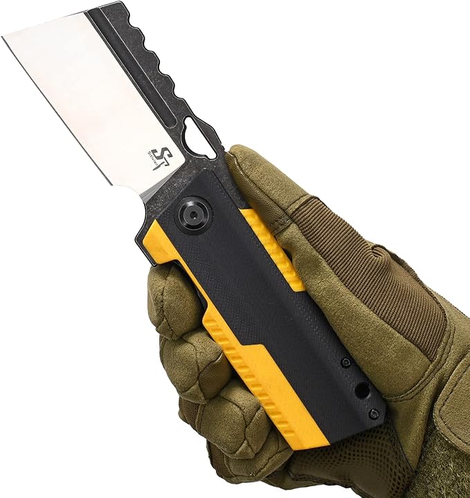Sitivien ST155 Folding KnifeSandvik 14C28N Steel BladeG10 Handle EDC Tool Knife Pocket Knife for FishingCampingHiking(Black+Yellow) …