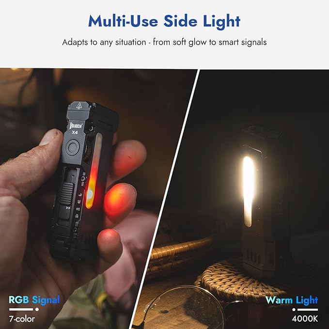 WUBEN X4 EDC Compact Flashlight with RGB Light 1500 Lumens Mini Flashlight with Tactical Switch and Magnetic IP65 Portable Pocket Clip USB C Flash Light for Camping Checking Emergencies