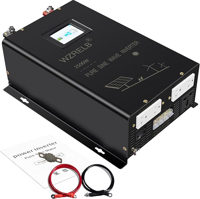 WZRELB 2500W Split Phase Pure Sine Wave Inverter 48V DC to 120V/240V AC 4 AC Outlets Hardwire Terminal High Efficiency up to 91.6%