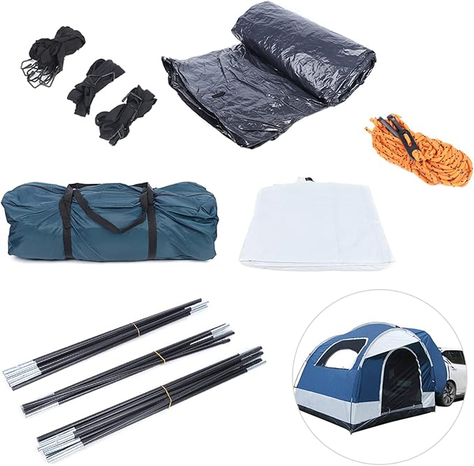 Universal Mount Car Camping Tent with Zippered Entry Windows Storage Bag 3 Fixing Straps &amp Practical Mat - Overlanding Shelter - UV Protection Rainproof