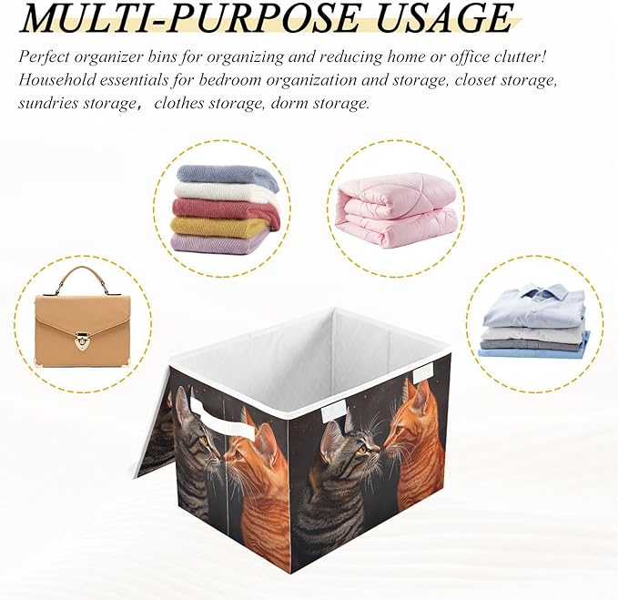 AIXIWAWA Lidded Storage Cube (Cats Black Orange) Fabric Foldable Closet Bins with Flip Lid and Handles Organizer Basket Container 16.5 x 12.6 x 11.8 IN