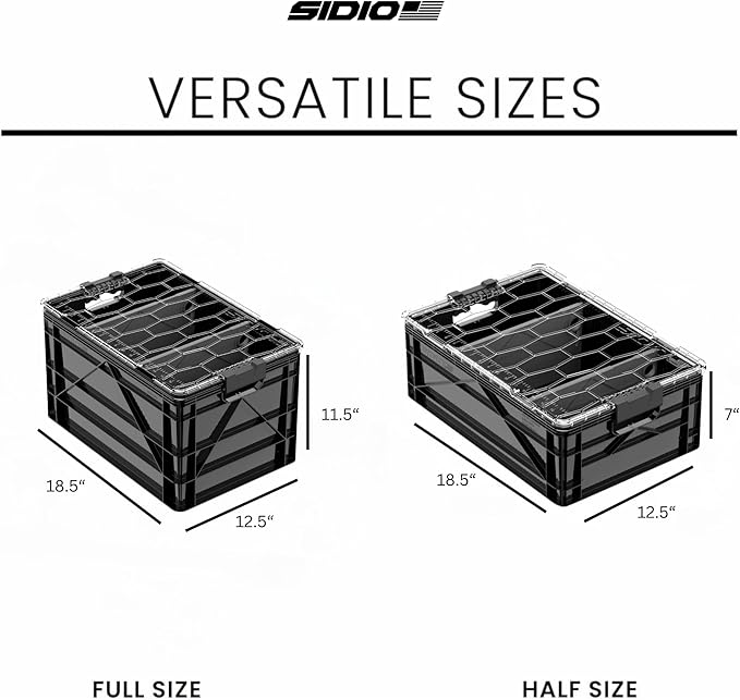 SIDIO CRATE Starter Pack - Two Full Size and One Half Size SidioCrate Stackable Outdoor Organizer Storage Bins with Clear Lid and Dividers - Black