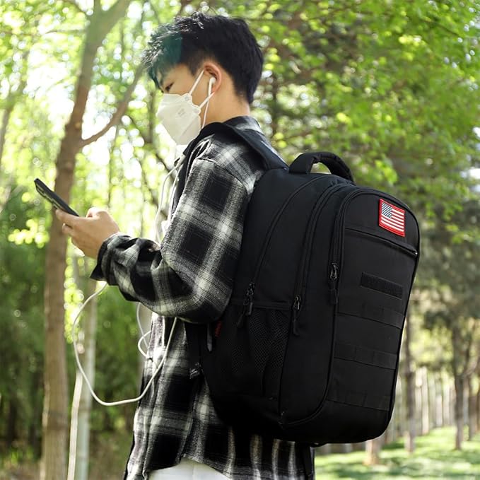 outdoor plus Camo BackpackMilitary Boys Backpacks for School40L Army Bookbag with USB Charging Port Waterproof