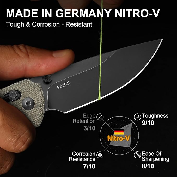 Kizer T1 CD EDC Pocket Knife 3.2 Nitro-V Steel Drop Point Folding Knives with Micarta Handle Sided Thumb Studs Opener Clutch Lock for Camping Hiking Fishing V3490.2CA1