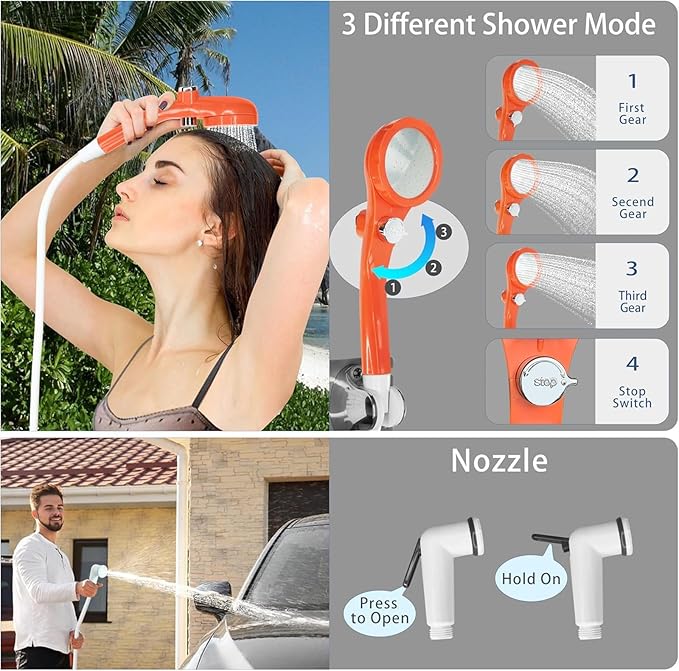 Portable Camping Shower Pump for Traveling: Water Pump with 6000mA Rechargeable Battery &amp Bucket for Family Camping Trip