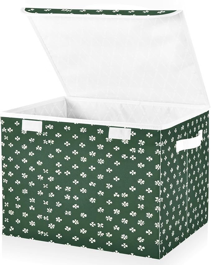 St. Patrick's Leaves Fabric Storage Bins with Lids and HandleFoldable Storage Bins with LidsCloset Organizers for Clothes Storage Room Organization Office Storage Chest Organizer