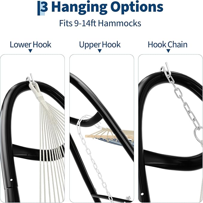 Garvee Universal Double Hammock Stand 550-Pound Capacity Heavy-Duty Hammock Stand for Outside Fits 9 to 14 Foot Hammocks Black