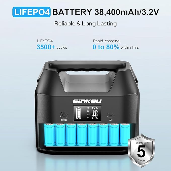 SinKeu Portable Power Station 122.8Wh LiFePO4 Battery Solar Generator for Home Use 150W Power Bank with AC Outlet for Camping RV Emergency Backup