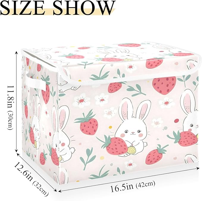 Rabbit Strawberry Large Collapsible Storage Bins with Lids Easter Storage Baskets Organizer Containers with Handles for Nursery Clothes Toys