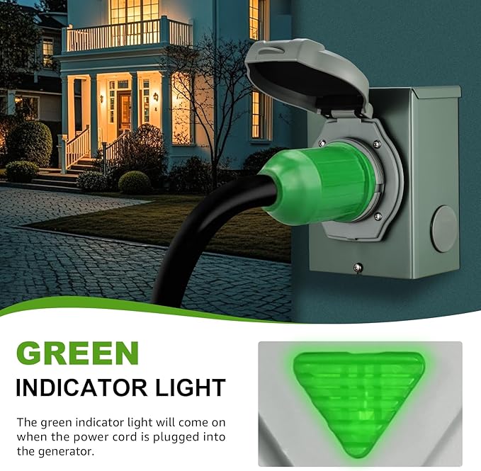 TOPSHINE 30 Amp Generator Inlet Box NEMA L14-30P 125/250V 3750/7500W ETL Listed Weatherproof Outdoor Electrical Box with Pre-Drilled Holes &amp LED Indicator for RV/Home Emergency Backup