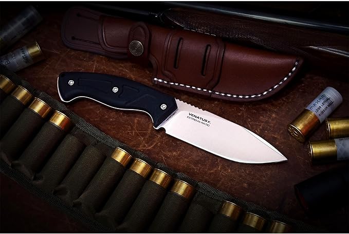 Extrema Ratio - Venatus F (Nitrogen Black Satin) Fixed Blade Knife Nitrogen Steel Blade Satin Finish Full Tang Construction Ergonomic Handle Premium Leather Ambidextrous Sheath