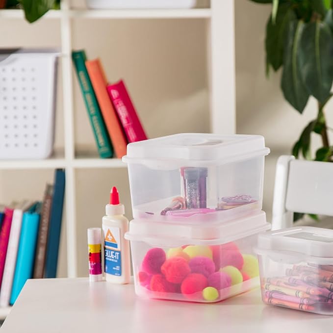 Sterilite 48-Pack Square Small FlipTop Clear Plastic Storage Box with Hinged Lid - Stackable Multipurpose Organizer for Art and Craft Supplies Accessories Photos &amp CDs Home or Office Use