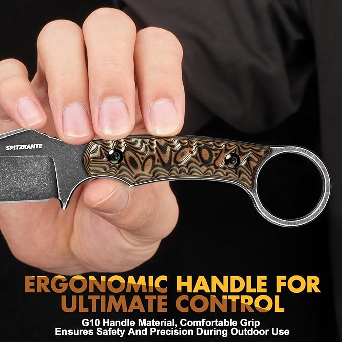 3.3 EDC Fixed Blade Knife Black Talon – D2 Steel Small Fixed Blade Knife with Sheath Finger Ring for Horizontal Carry Full Tang G10 Handle Compact Outdoor