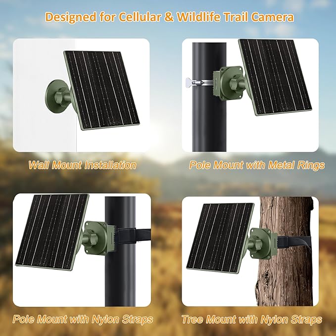 Zivif Solar Panel Charger for Trail &amp Hunting Cameras 10W 3.7V 10400mAh Built-in Battery 6V/12V Adjustable Output Universal Adapter Cables (DC5521 DC4.0x1.7mm DC3.5x1.35mm Type-C)