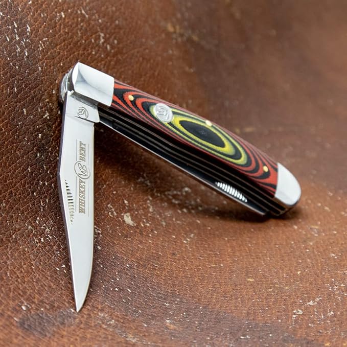 WHISKEY BENT HAT CO. Traditional Trapper Folding Pocket Knife 4.125 Closed Length 440C Stainless Steel Blades (Desert Sand)