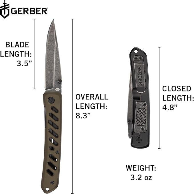 Gerber Gear Affirm - EDC Pocket Clip Folding Knife w/Dual Thumb Studs &amp Frame Lock - Premium Outdoor Survival Gear &amp Camping Tools - Green