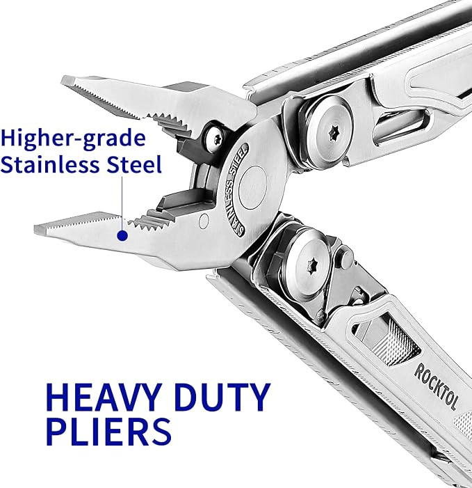 ROCKTOL Multitool 29-in-1 Multitool Pliers with Replaceable Wire Cutters and Saw Heavy-duty Stainless Steel Multi-tool Set and Nylon Sheath for Camping Survival multi tool for Man