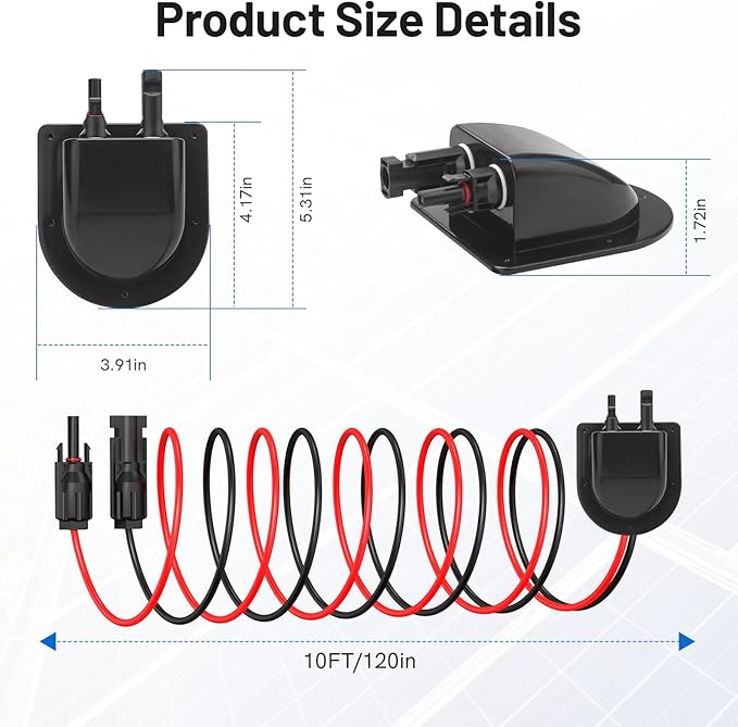 daitoku Solar Cable Gland Entry with 10FT 10AWG Solar Extension Cable Solar Junction Box MC4 Connectors for Roof Panels on RV Boat Camper Van Building Garage Shack