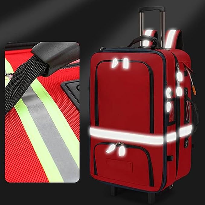 Emergency Backpack Empty First Responder Trauma Bag with Trolley &amp Wheels Large Capacity Oxford Cloth for EMT Paramedic Nurses Tactical Medics Home Care(A01With 3 pieces (empty bag))