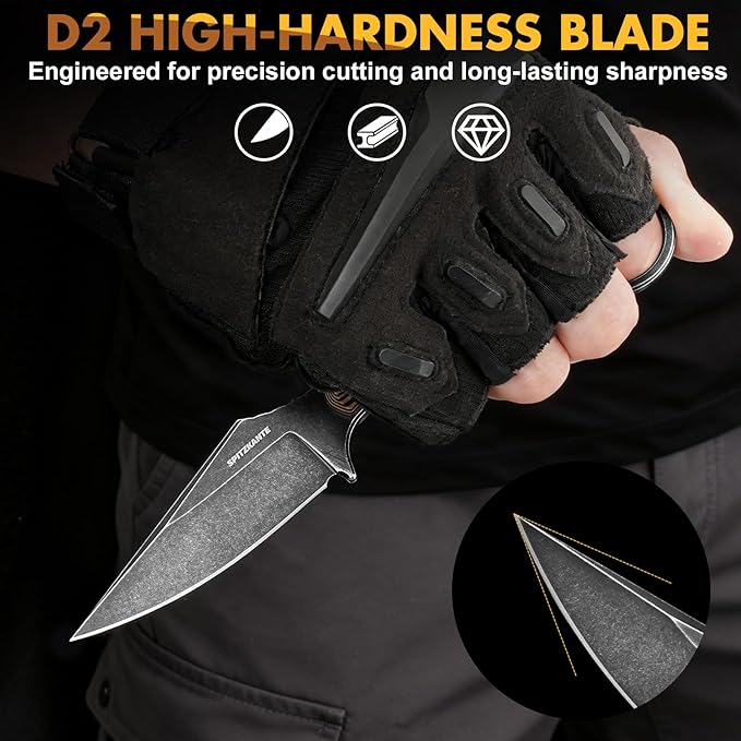 3.3 EDC Fixed Blade Knife Black Talon – D2 Steel Small Fixed Blade Knife with Sheath Finger Ring for Horizontal Carry Full Tang G10 Handle Compact Outdoor