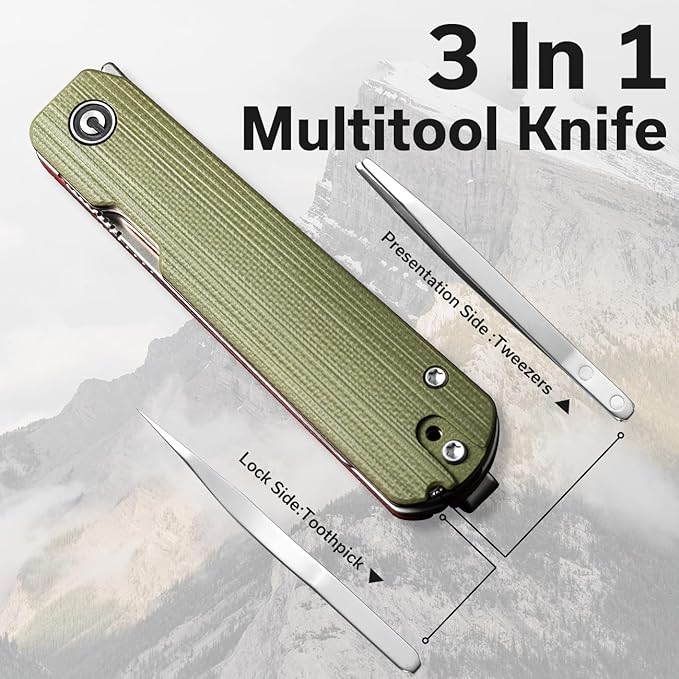 CIVIVI Sendy 3 In 1 Multitool Pocket Knife With Tweezers and Toothpick Ben Petersen designed Folding Knife for EDC Camping Daily Use Perfect Gifts for Men Women C21004B-1