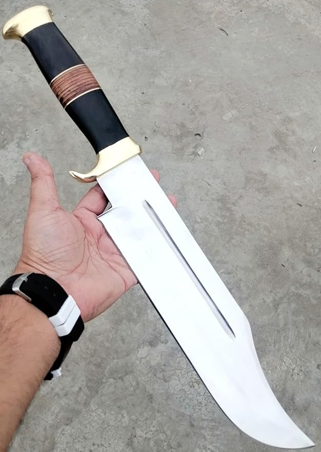 DSK-179 Fixed Blade Bowie Knife with Leather Sheath - High Polish Forged Premium Hunting &amp Survival Knife