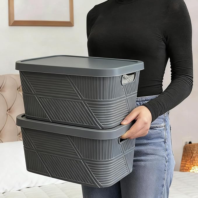 Plastic Storage Box with Lid 3 Pack Stackable Storage Bins Container for Organizing Portable Plastic Containers for Craft Crayon 11.2x8.3x5.9inch