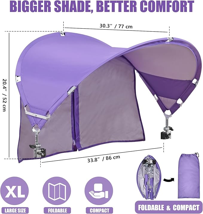 XL Universal Chair Canopy Umbrella UPF 50+ Foldable Sun Shade Attachment with Adjustable Clamp Fits Most Brands’ Beach Camping Lawn Tanning Zero Gravity Lounge &amp Fishing Chairs