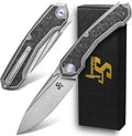 Sitivien ST999 Folding KnifeS35VN Steel Blade with Titanium and Carbon Fiber Handle Liner LockEDC Knife with pocket clip for Outdoor Camping Survival Hiking(Gray)