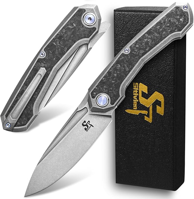 Sitivien ST999 Folding KnifeS35VN Steel Blade with Titanium and Carbon Fiber Handle Liner LockEDC Knife with pocket clip for Outdoor Camping Survival Hiking(Gray)